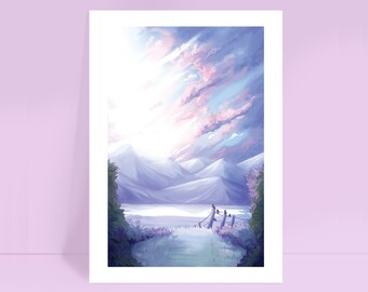 Signed Gilcee Fine Art Print - Morning Sunrise - Art Illustration - Aesthetic Purple Landscape - Decorative Artwork