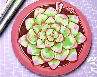 Succulent Mouse Pad: Echeveria Plant with Snail Illustration