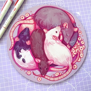 Maus Pad - Ratte Kuschelpfütze - Computer Matte - Desktop Mauspad - Schreibtisch Top Bürodeko - Niedliches Haustier Geschenk - Kleines Haustier - Ratten Besitzer
