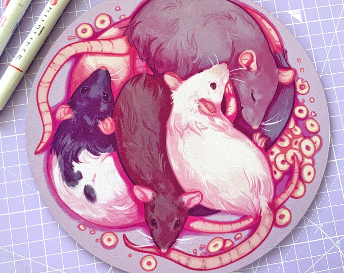 Fancy Rats Mouse Pad – Cuddle Puddle Illustration, Rat Owner Gift