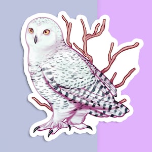 Sticker vinyle découpé à la main - Harfang des neiges - blanc mat - sticker décoratif - oeuvre d'art esthétique oiseau - dessin hibou blanc - art pour ordinateur portable - hibou arctique