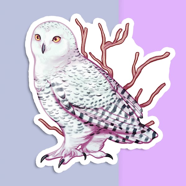 Handcut Vinyl Sticker - Snowy Owl - Matte White - Decorative Decal - Bird Aesthetic Artwork - White Owl Drawing - Laptop Art - Arctic Owl