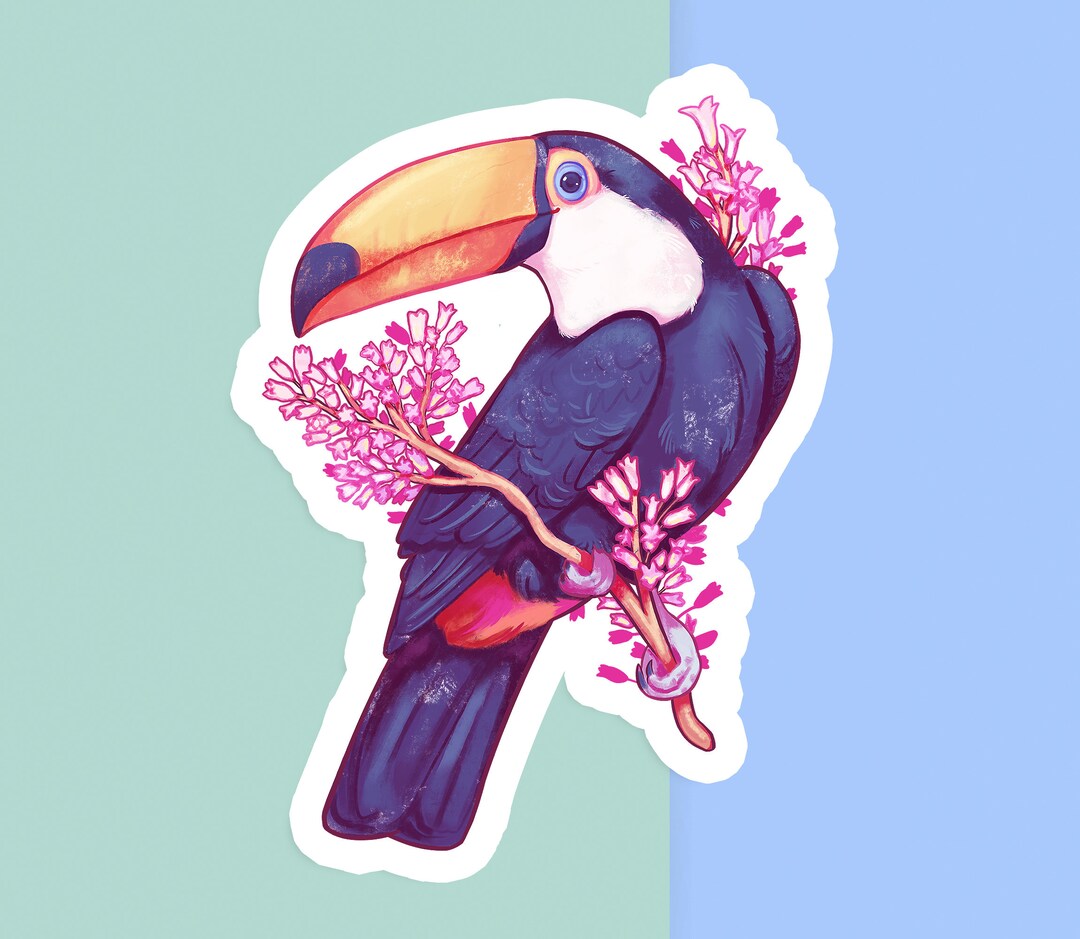 Handcut Toco Toucan Sticker: Matte White Vinyl, Tropical Bird Art - Etsy