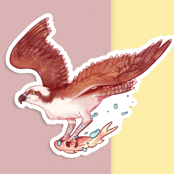 Handcut Vinyl Sticker - Osprey with fish - Matte White - Decorative Decal - Bird Aesthetic Artwork - Bird of Prey Drawing - Water Bottle Art