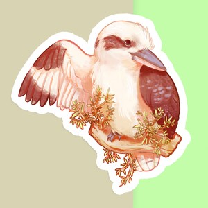 Sticker vinyle découpé à la main - Kookaburra - blanc mat - sticker décoratif - oeuvre d'art esthétique oiseau mignon - dessin animal australien - art pour ordinateur portable