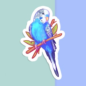 Sticker vinyle découpé à la main - perruche ondulée bleue - blanc mat - sticker décoratif - oeuvre d'art esthétique oiseau - dessin perruche - agenda art perruche