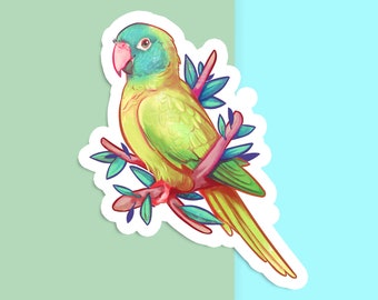 Blue-Crowned Conure Sticker: Handcut Matte Vinyl Parrot Decal