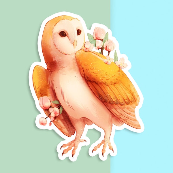 Handcut Vinyl Sticker - Magnolia Barn Owl - Matte White - Decorative Decal - Bird Aesthetic Artwork - Barnowl Drawing - Laptop Art