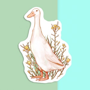 Sticker vinyle découpé à la main - canard coureur indien - blanc mat - sticker décoratif - oeuvre d'art esthétique oiseau de compagnie - dessin de volaille - décoration de journal