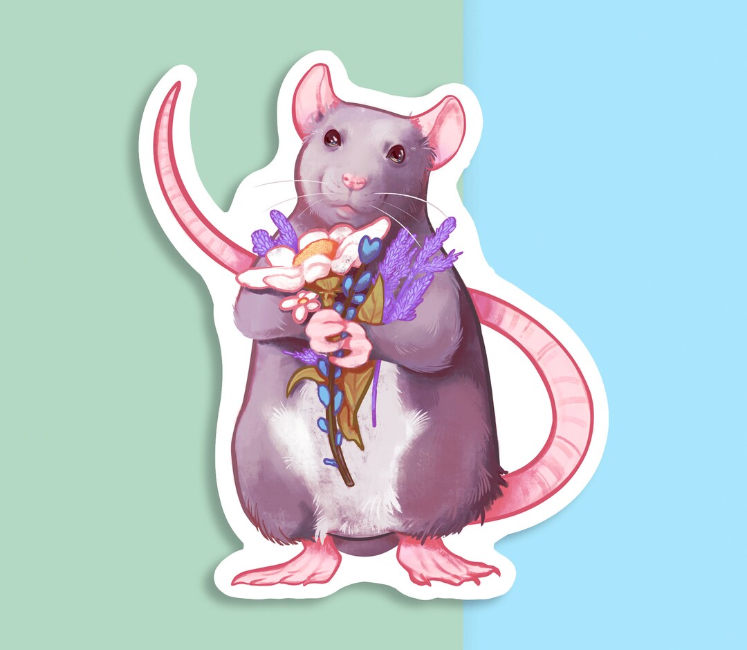 Handcut Fancy Rat Sticker: Grey Ratty With Flowers - Etsy