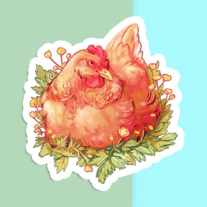 Sticker vinyle découpé à la main - poule nicheuse - blanc mat - sticker décoratif - oeuvre d'art esthétique oiseau - dessin de poulet - art pour ordinateur portable