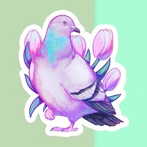 Sticker vinyle découpé à la main - Pigeon - blanc mat - sticker floral décoratif - oeuvre d'art esthétique oiseau - dessin mignon pigeon biset - art pour ordinateur portable
