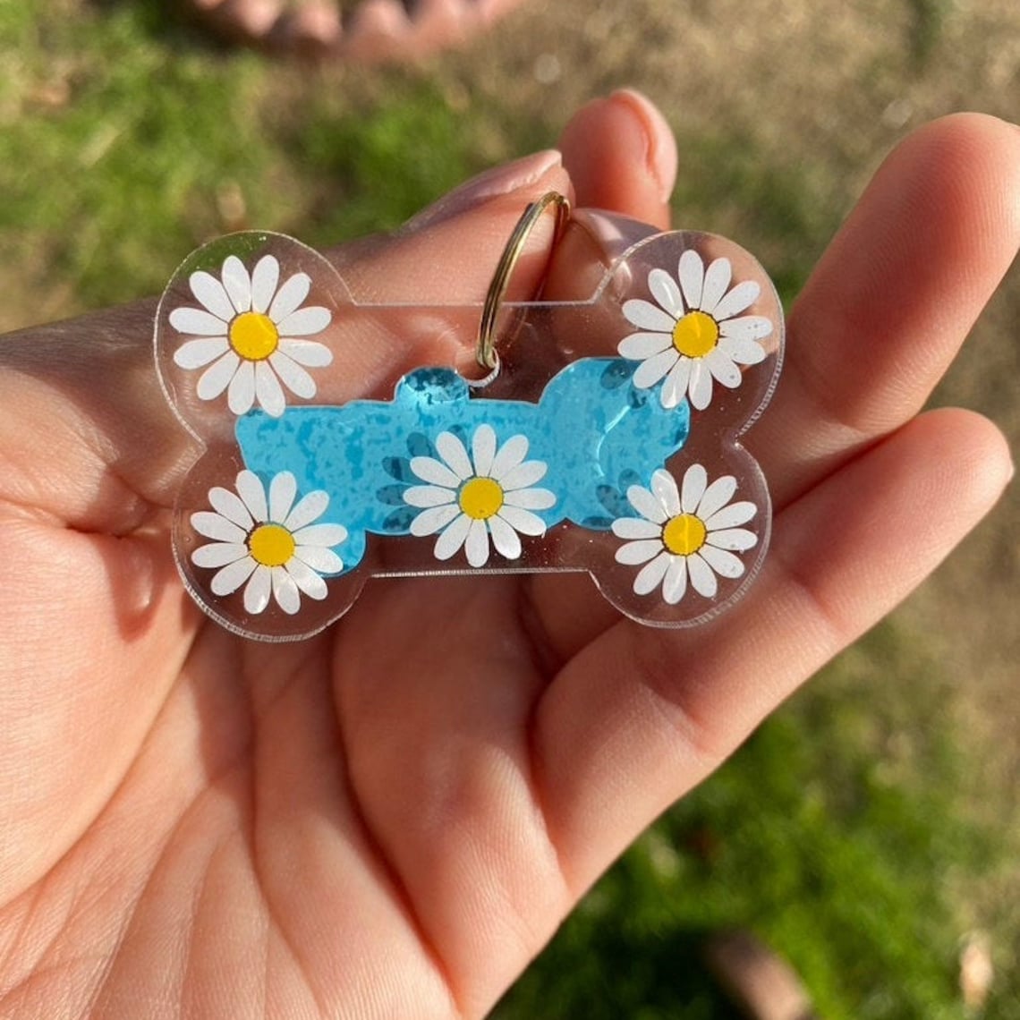 Clear Resin Daisy Flower Dog Tag Daisy Dog Tag Floral Dog Etsy