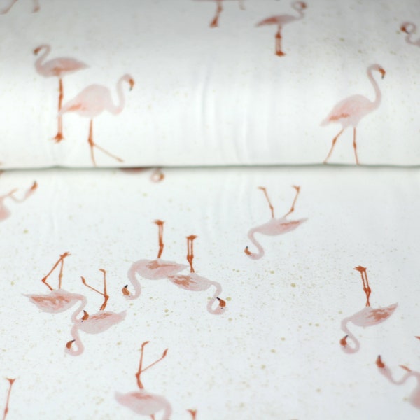 RESTSTÜCK 110cm Jersey Flamingo Tiere Vogel Aquarell Muster Mädchen Damen