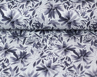 Jersey flowers dark blue watercolor cream pattern girl