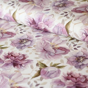 Jersey flowers peonies purple watercolor summer pattern girls women children