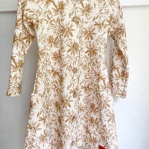 Long-sleeved dress for girls and children | Jersey dress with button placket | Autumn | Unique | Flowers beige brown