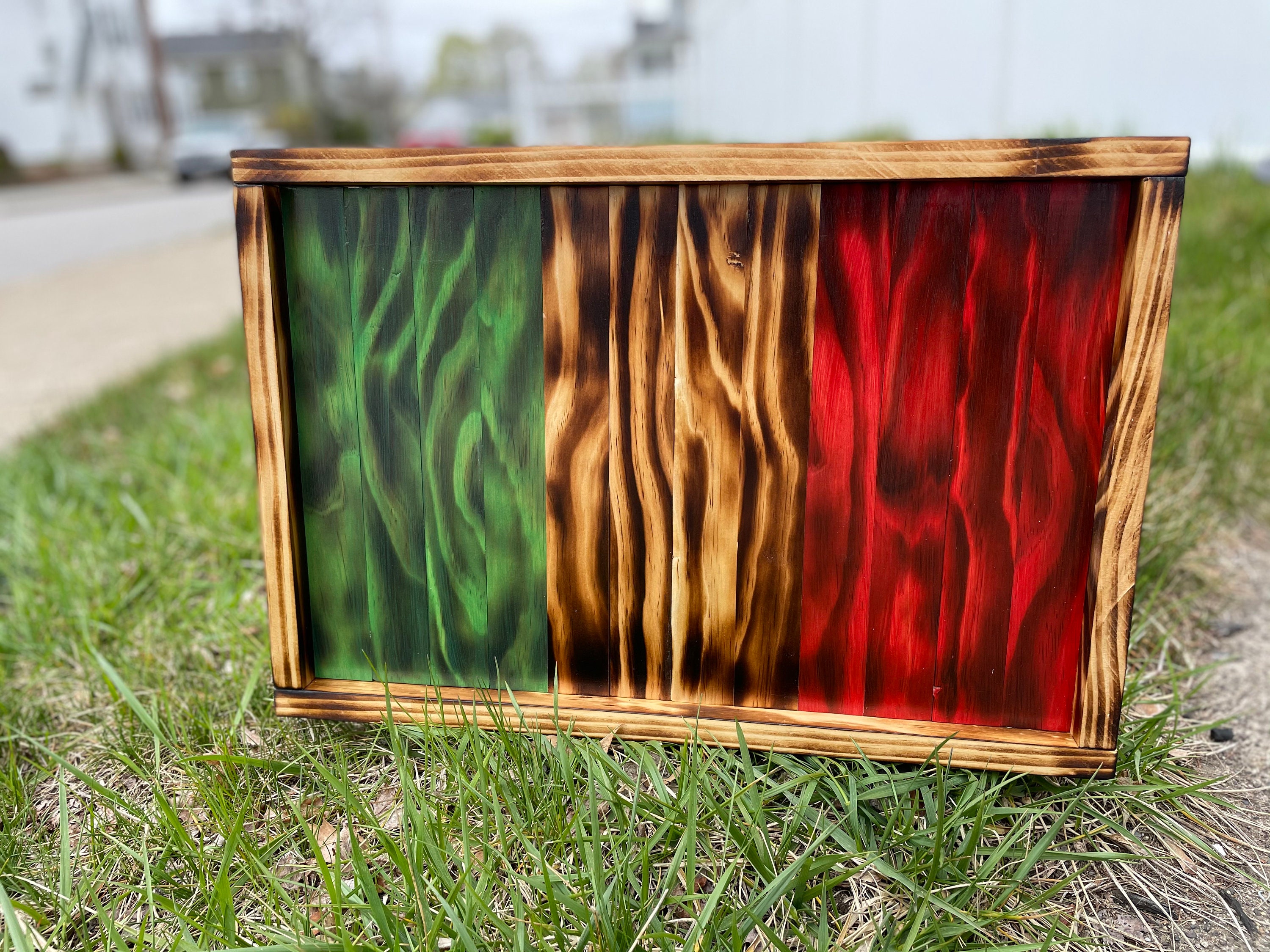 Handmade Charred Wood Italian Flag - Rustic Wall Art
