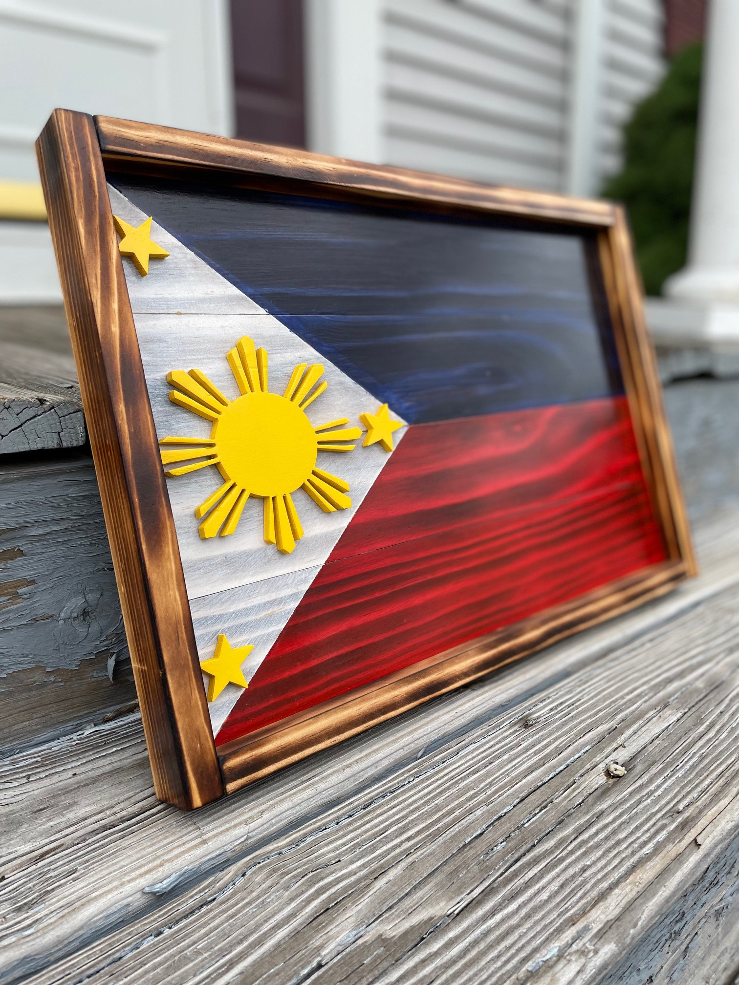 3D Charred & Stained Rustic Wall Art Home Decor Philippines Flag Wooden Flipino Flag Manila