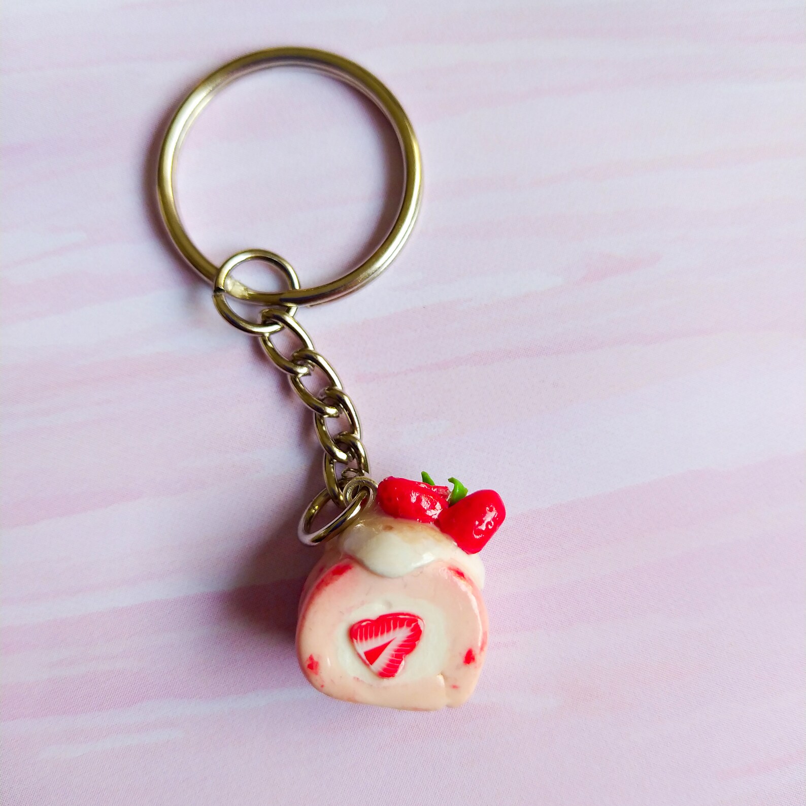 Strawberry cake roll keychain Miniature food jewelry dessert Etsy