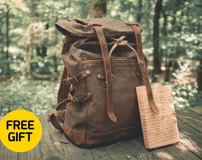 Waxed Canvas Leather Backpack: Large Travel Laptop Rucksack