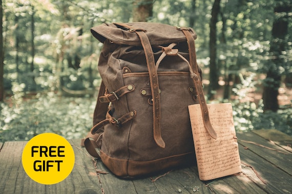 Waxed Canvas Leather Backpack Large Travel School Bag Gift for Him Mens Laptop Rucksack Unisex Womens Hiking College Etsy