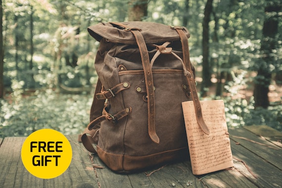 Handmade Leather Backpack, Waxed Canvas Backpack