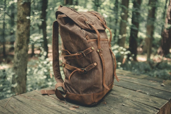 FREE PERSONALIZATION Waxed Canvas Leather Backpack Large 