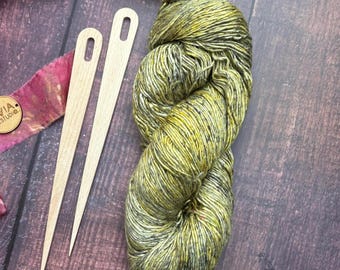 Mulberry Silk Yarn: Speckled Yellow Grey Black, Fine Sport Weight