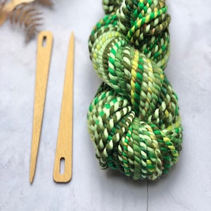 Handspun Bulky Art Yarn: Green Botanical Wool, Merino Silk Blend