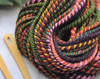 Hand Spun Merino Wool Yarn: Colourful Chunky Bulky Art Yarn *87