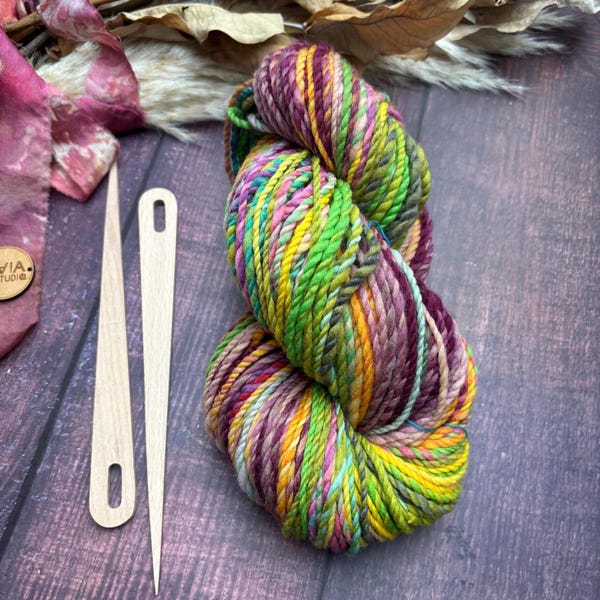 OOAK Hand-Dyed Superwash Merino Yarn: Colourful Handspun Aran Chunky Weight Yarn 156yd, #210