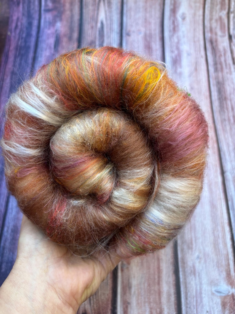 Neutral mixed fibres for spinning and felting. Art batt: merino silk textured nepps tencel. Rose gold beige colours #B5 image 5