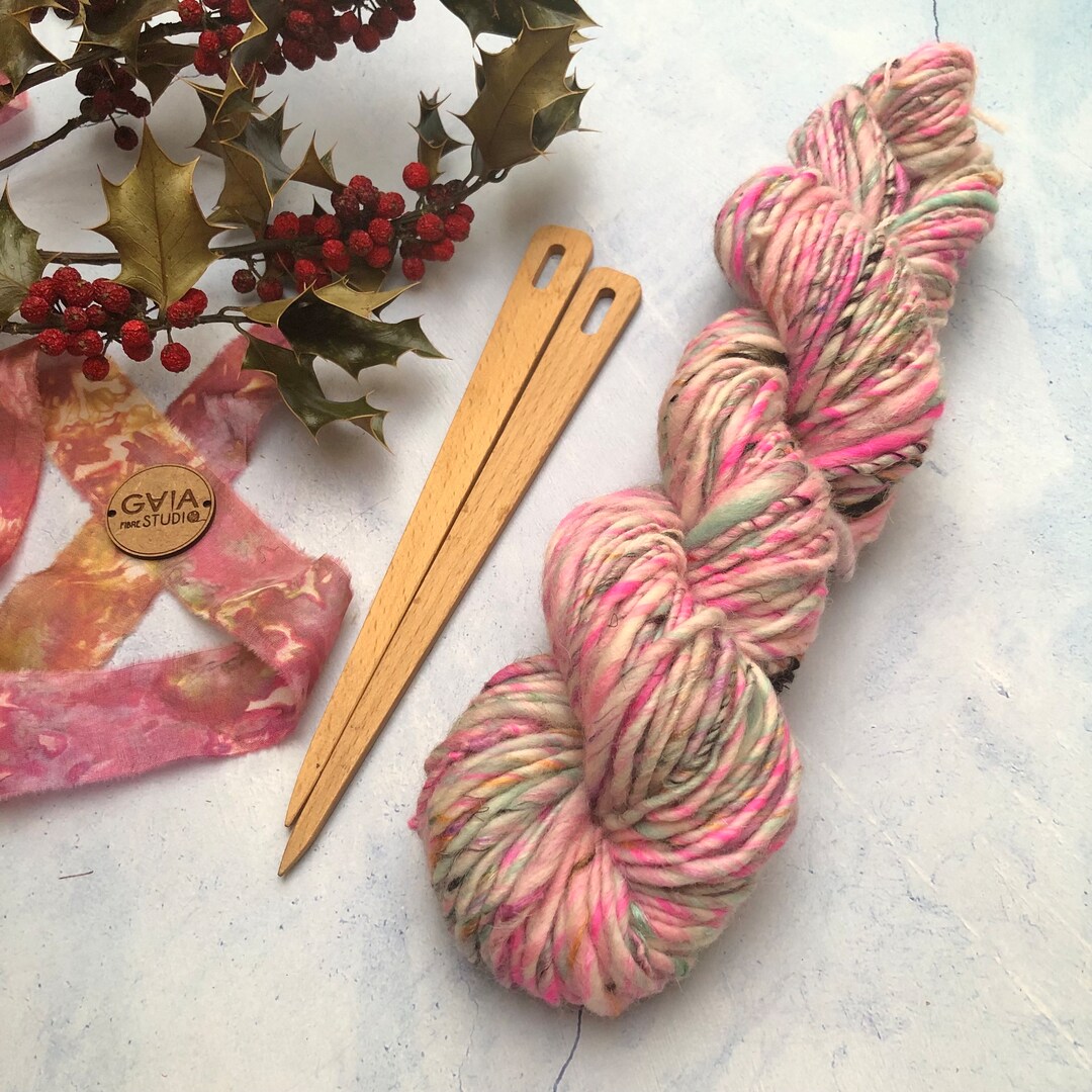 Unique Knitting Weaving Art Yarn. Hand Spun Wool Yarn. Single Spun