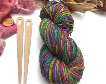 Rainbow Wool / Mulberry Silk BLEND Yarn, Colourful DK Weight 200yd