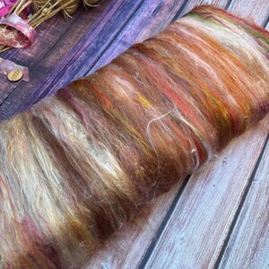 Neutral mixed fibres for spinning and felting. Art batt: merino silk textured nepps tencel. Rose gold beige colours #B5 image 9