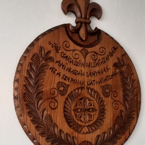 Exclusivo, símbolo de la flor de lis del movimiento scout, madera tallada, pieza de arte, arte de pared de madera, decoración del hogar, decoración artística.