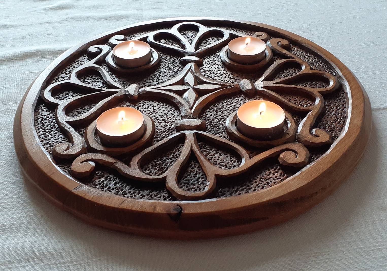 Candle holder, wooden candle holder, rustic table decor, carved candle holder, dining table decor