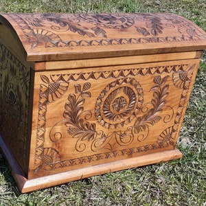 Wedding  chest ,furniture accessory , hallway chest , large storage box ,carved wood  treasure chest , keepsake box, decorative wooden trunk