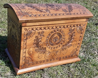 Wedding  chest ,furniture accessory , hallway chest , large storage box ,carved wood  treasure chest , keepsake box, decorative wooden trunk