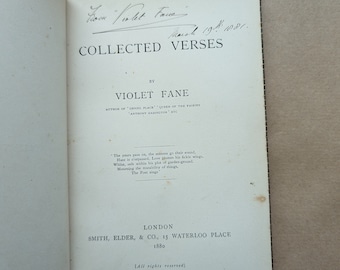 Collected Verses by Violet Fane, Signed by Author Vintage Book, Antiquarian, Antique, Gift, Presentation Copy, First Edition.