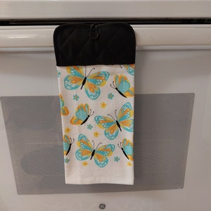 Butterfly Hanging Kitchen Dish Towel Double Sided Towel Potholder Top With Button Closure