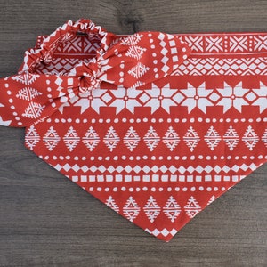 Red Fair Isle Christmas Dog Bandana | Over the Collar Dog Bandana | Dog Bandana | Christmas Bandana | Holiday Bandana |  Christmas Dog Gift