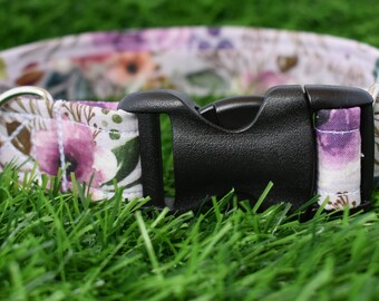 Purple Floral Dog Collar: Lilac Nylon, Handmade