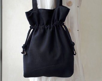 Sac en coton noir Sac seau avec cordon de serrage