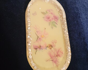 Shimmering Pink Floral Rolling Tray- Jewelry Tray- Gifts for Her- Spring- Mother's Day-