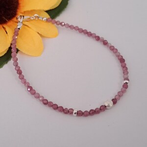 Pink Tourmaline Bracelet: Sterling Silver, October Birthstone, Stackable
