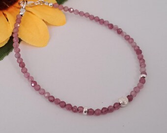 Faceted Pink Tourmaline Bracelet with Sterling Silver | October Birthstone Jewellery | Handmade Dainty Gemstone Bracelet