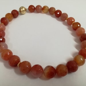 Karneol Perlenkette - Facettiert Rund 16 mm, Edelstein Kette, Große Perlen Kette, Orange Halskette, Heilsteine, Quarz Kette