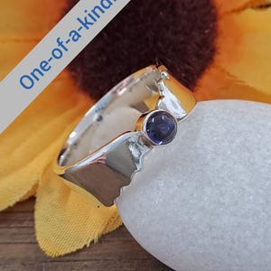 Silver Ring With Iolite Cabachon, Blue Gemstone Ring, Dress Ring, Wide Silver Ring, Statement Ring, Christmas Gift, Birthday Gift,